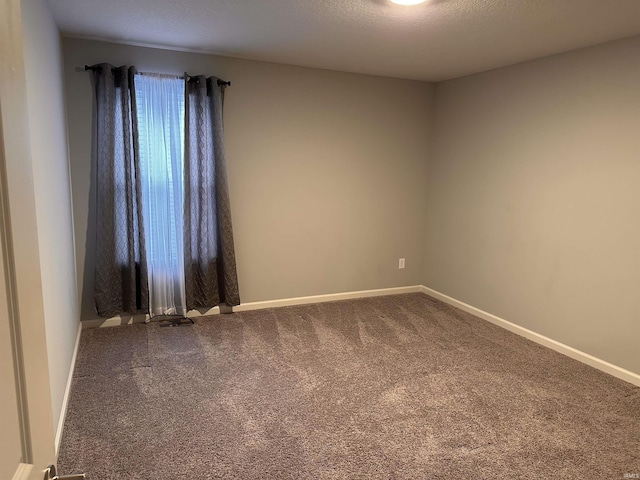 unfurnished room with carpet flooring and a textured ceiling