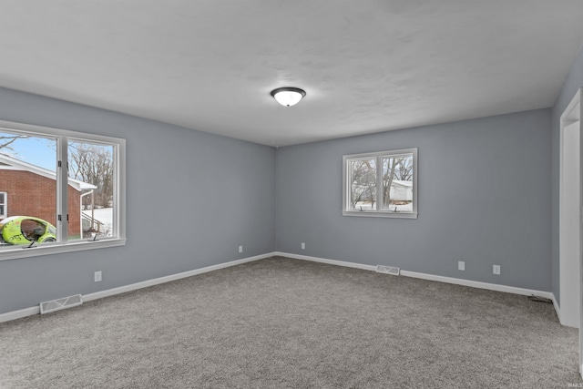 unfurnished room featuring carpet and plenty of natural light