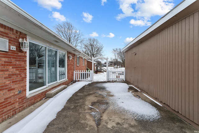 view of snow covered patio