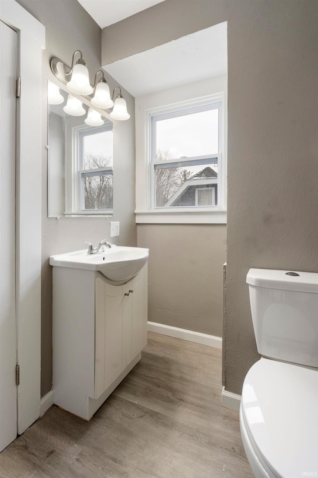 bathroom featuring hardwood / wood-style floors, vanity, and toilet