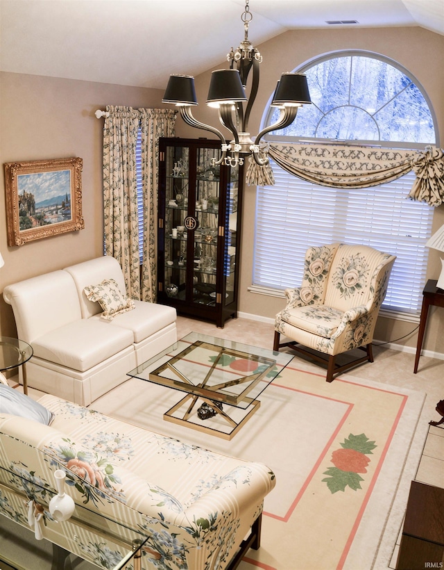 living room with lofted ceiling