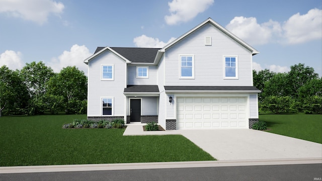 view of front of house with a garage and a front yard