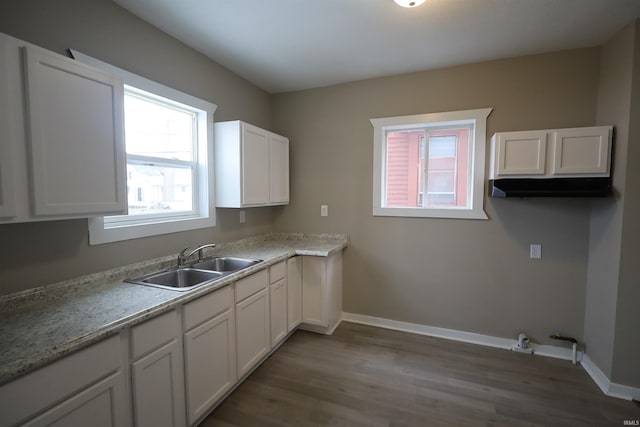 kitchen featuring white cabinetry, sink, and dark hardwood / wood-style floors