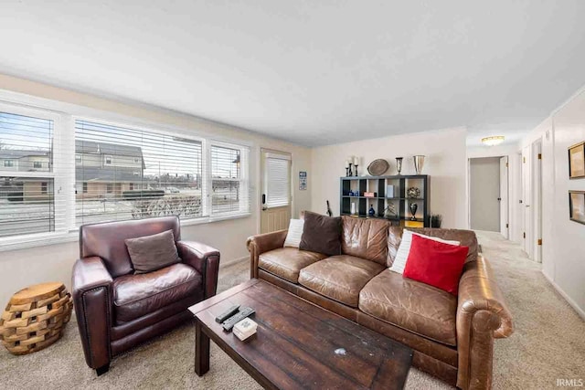 living room featuring light colored carpet