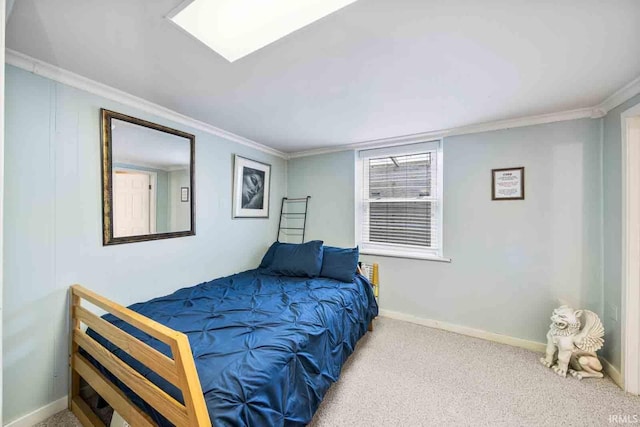 bedroom featuring carpet flooring and ornamental molding