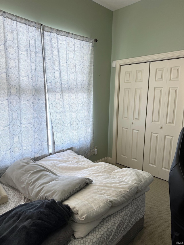 bedroom with a closet and carpet