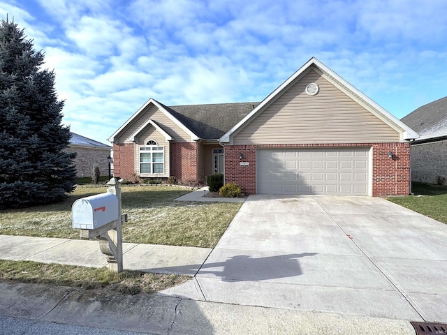 single story home with a front lawn and a garage