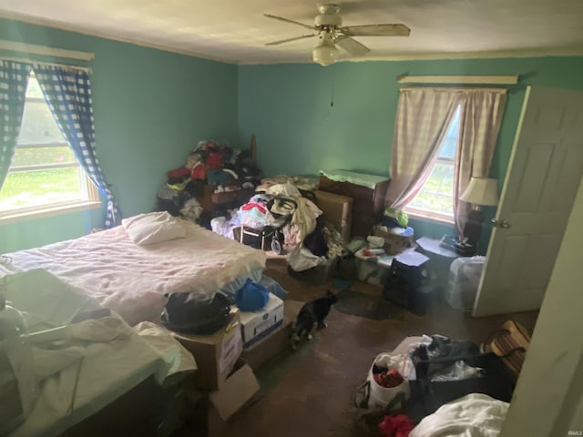 bedroom featuring ceiling fan