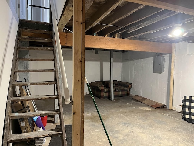 unfinished basement with electric panel