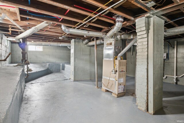 basement with heating unit