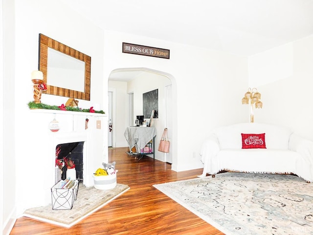 sitting room with hardwood / wood-style floors