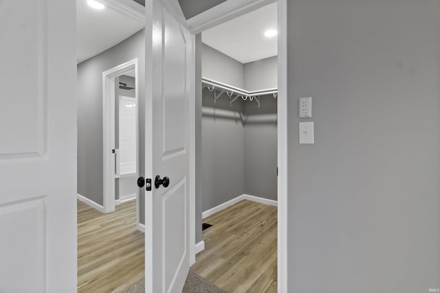 spacious closet featuring light hardwood / wood-style floors