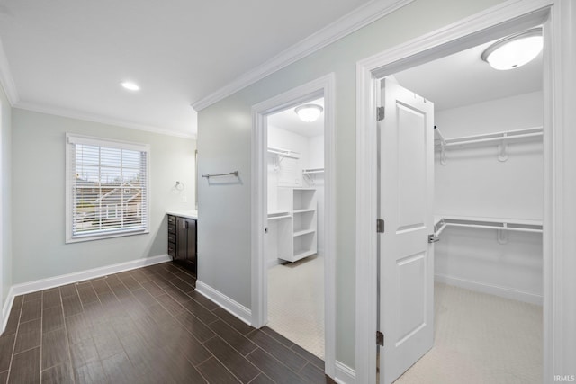 interior space featuring vanity and ornamental molding