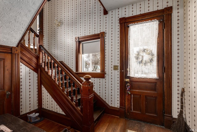 foyer entrance featuring dark hardwood / wood-style floors