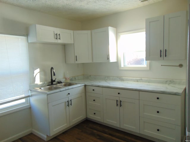 kitchen with dark hardwood / wood-style floors, white cabinetry, plenty of natural light, and sink