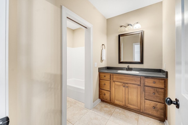 bathroom with tile patterned flooring and vanity