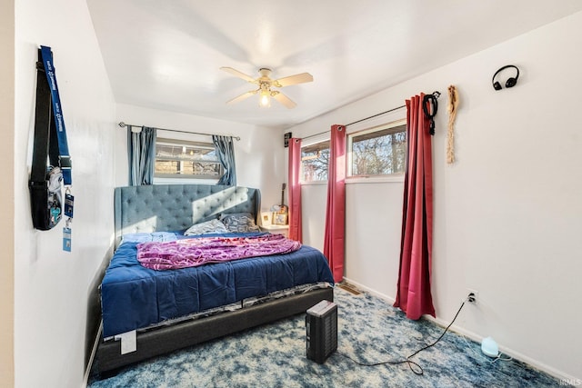 bedroom with carpet flooring and ceiling fan