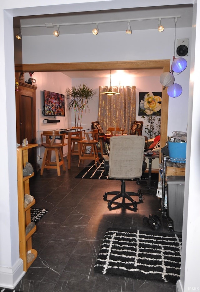 dining area featuring a chandelier