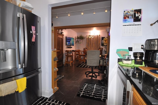 kitchen with stainless steel fridge