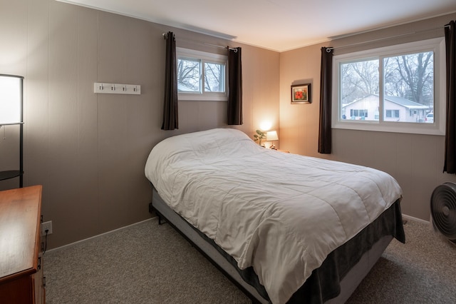 carpeted bedroom with multiple windows