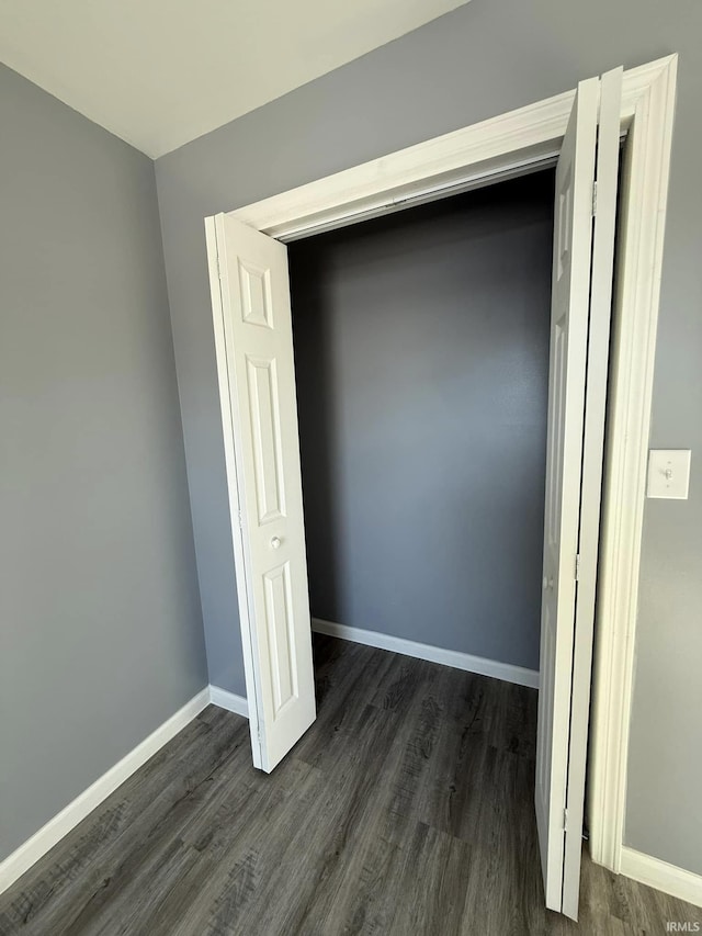 interior space with dark hardwood / wood-style floors and a closet