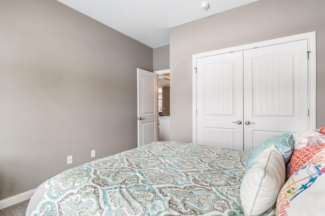 bedroom featuring carpet and a closet