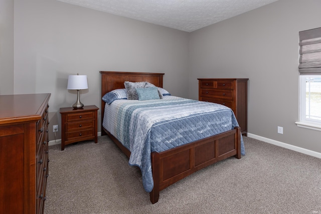 bedroom featuring carpet floors and a textured ceiling