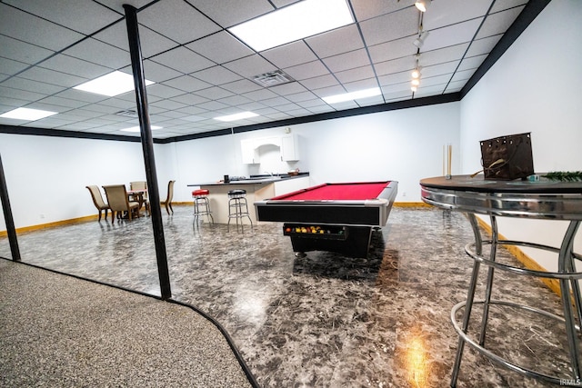 rec room featuring a paneled ceiling and billiards