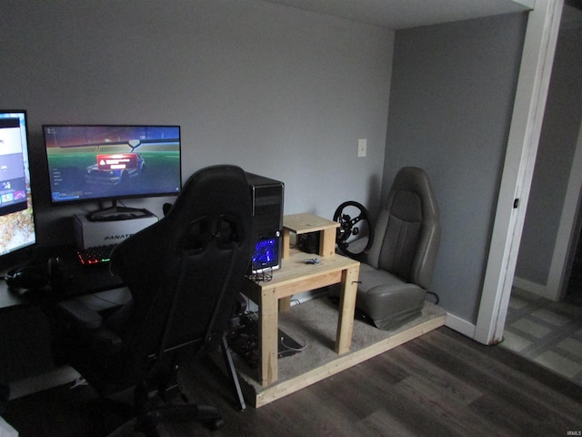 home office featuring dark hardwood / wood-style flooring