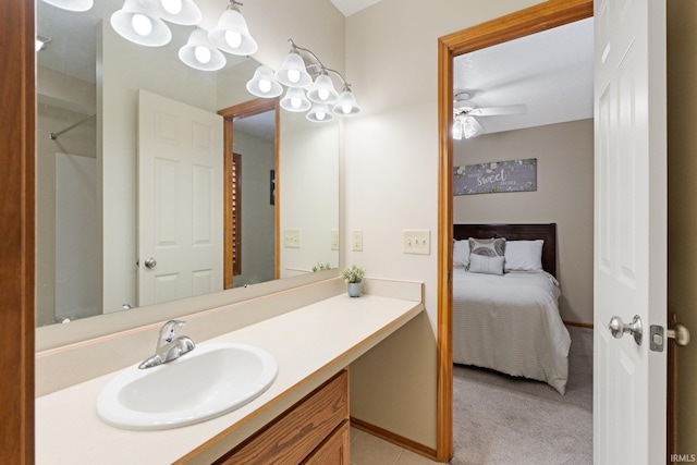 bathroom featuring vanity and ceiling fan