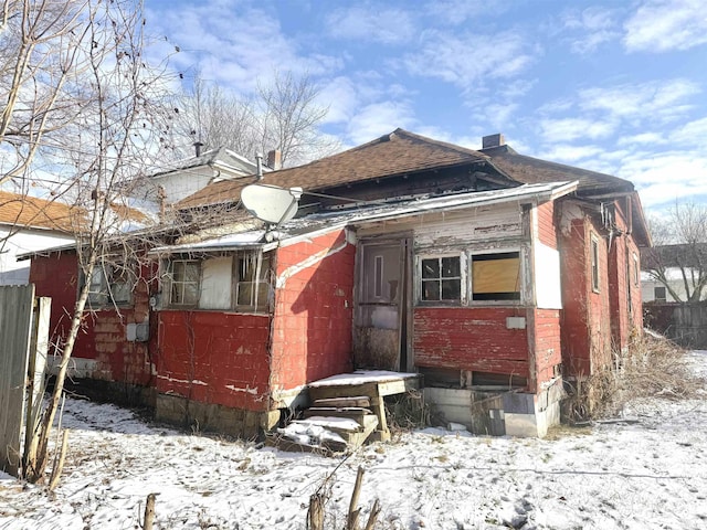 view of snow covered exterior