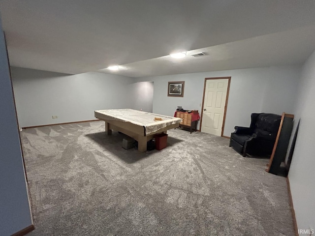 playroom featuring carpet floors and billiards