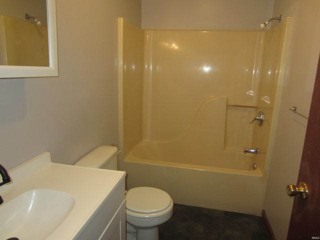 full bathroom with vanity, toilet, and bathing tub / shower combination