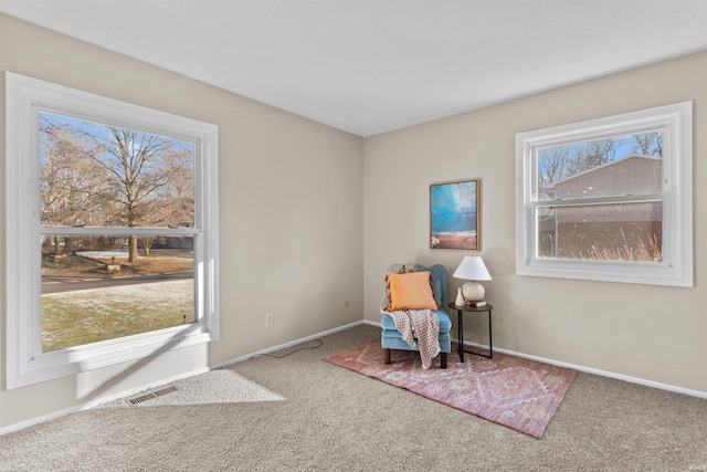 sitting room featuring carpet and a healthy amount of sunlight