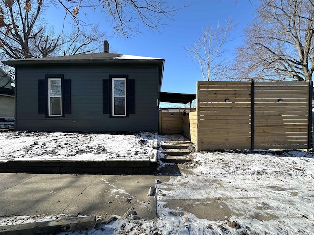 view of snow covered exterior