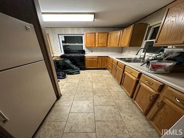 kitchen with white refrigerator and sink