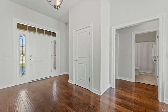 foyer entrance featuring dark wood-type flooring