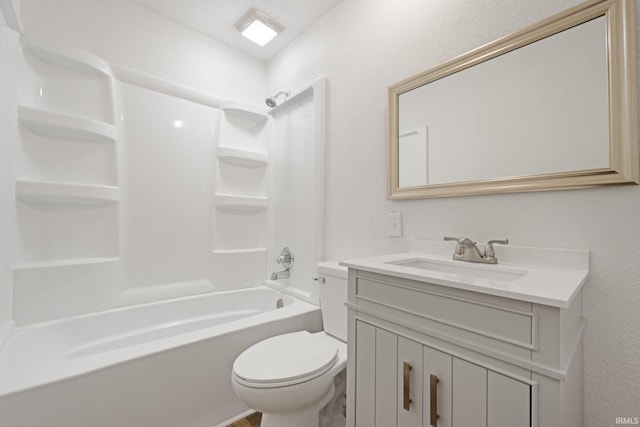 full bathroom featuring vanity,  shower combination, and toilet