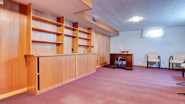 basement with light colored carpet