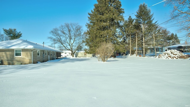 view of yard layered in snow