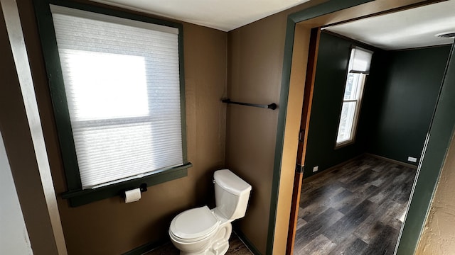 bathroom featuring wood-type flooring and toilet