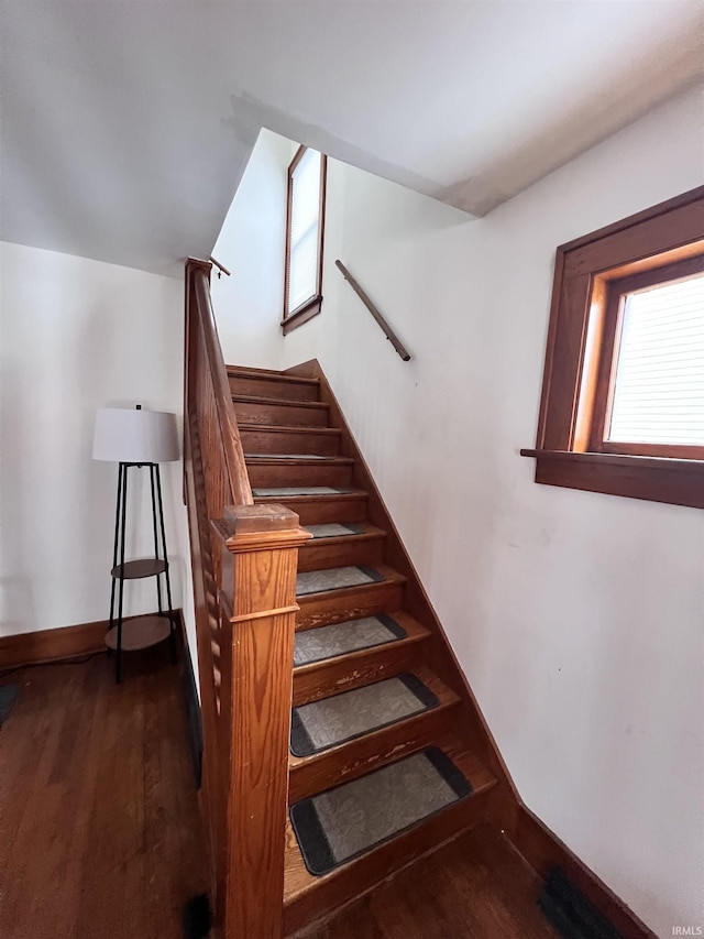 stairway with wood-type flooring