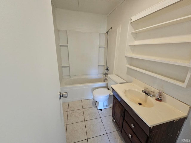 full bathroom featuring toilet, shower / washtub combination, vanity, and tile patterned flooring