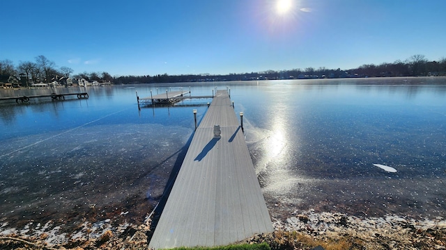 dock area with a water view