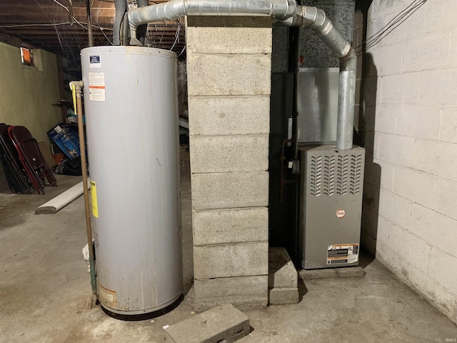 utility room with water heater