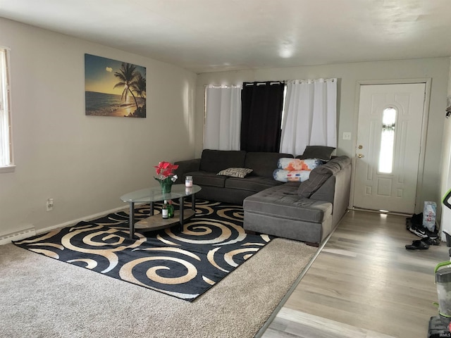 living room with light hardwood / wood-style flooring