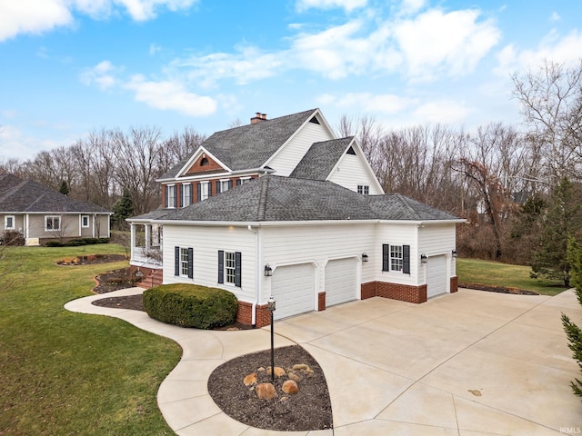 view of property exterior with a garage and a yard