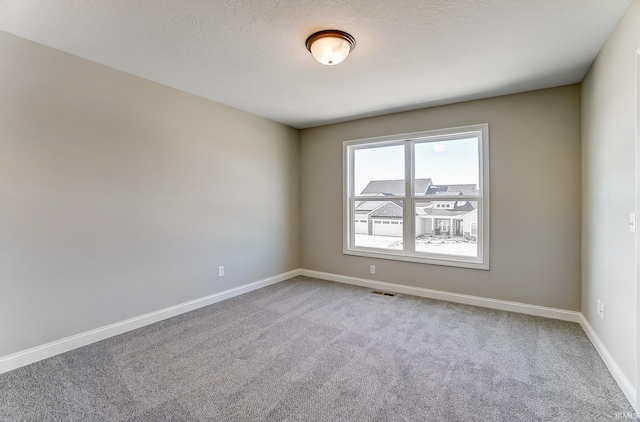 unfurnished room featuring carpet and a textured ceiling