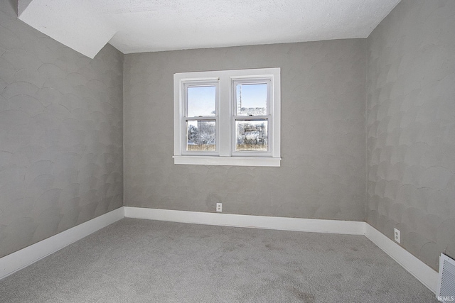 empty room featuring carpet floors and a textured ceiling