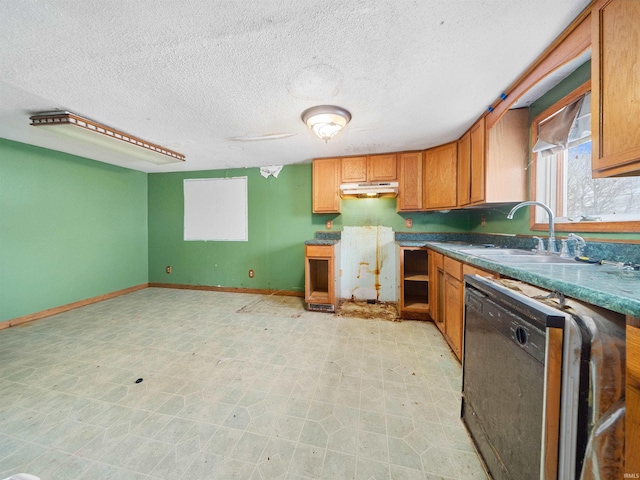 kitchen featuring sink, a textured ceiling, and black dishwasher